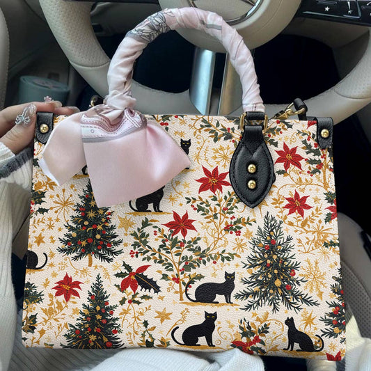 Leather Bag Gentle Black Christmas Cat