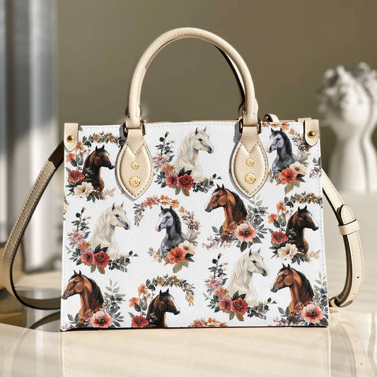 Leather Bag Charming Floral Horses