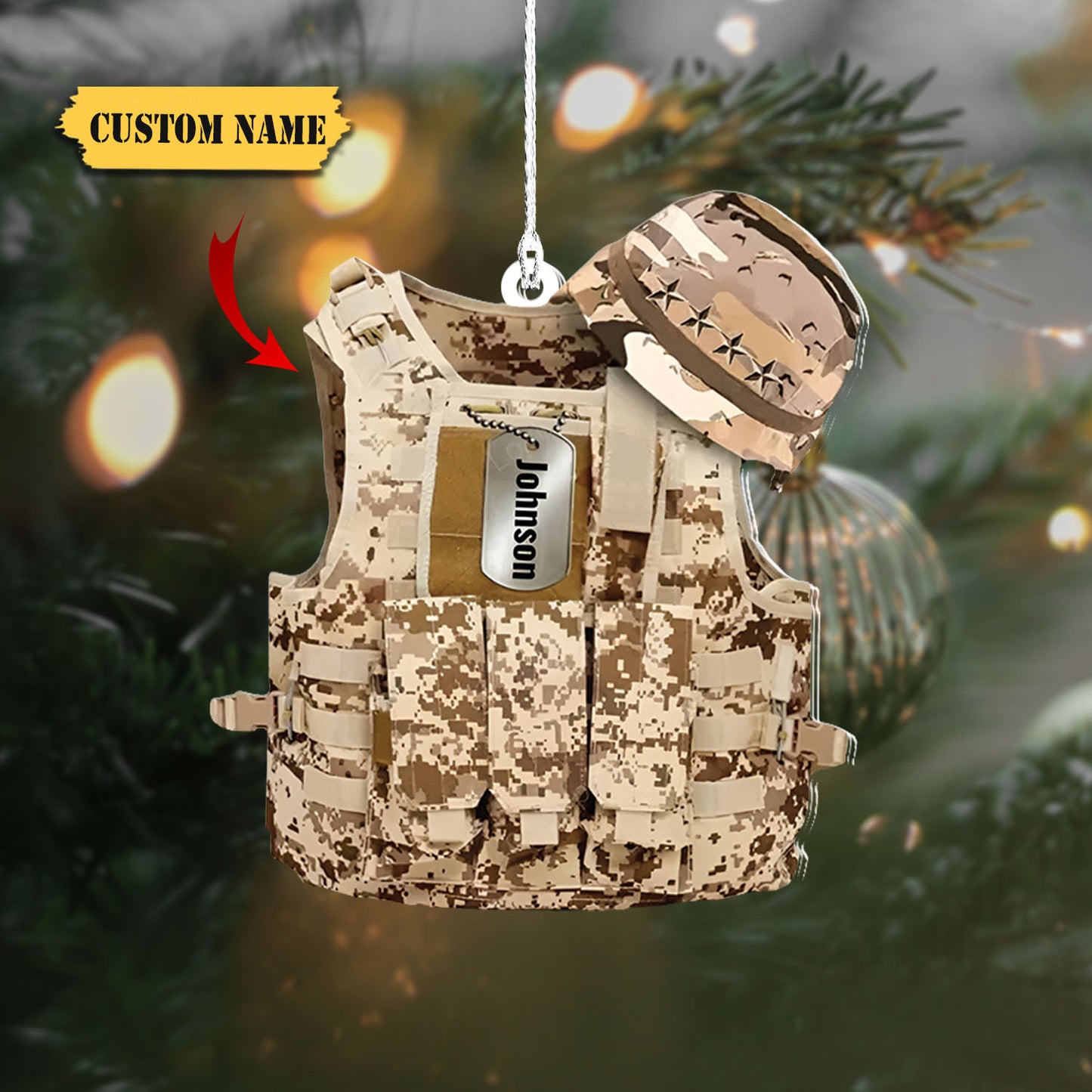 Military Uniform Vest & Hat Personalized name Ornament, Christmas acrylic Ornament, Ornament For Him, Gift For Him, Ornament Christmas