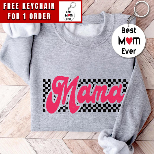 Checkered Mama Shirt Mothers Day Pink Checker Print Sweatshirt