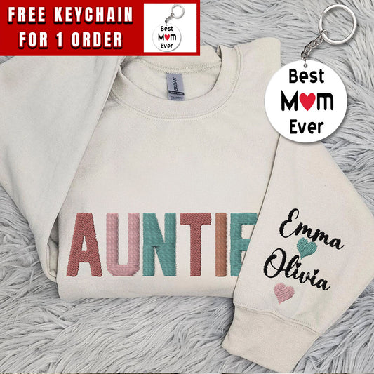 Embroidered Custom Auntie Sweatshirt, Personalized Aunt Shirt With Niece and Nephew Names, Blessed Aunty Hoodie, Customized Gift For New Aunt, Moms Day