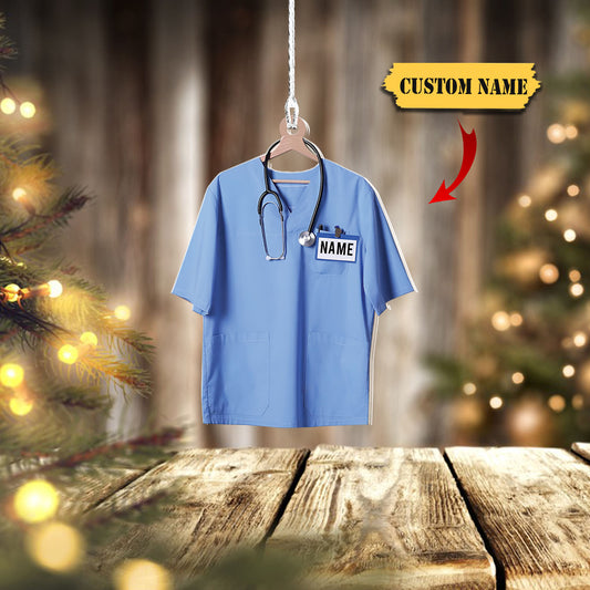 Nurse Scrubs - Personalized Flat Ornament - Gift For Nurse, Ornament Decoration, Ornament For Gift, Ornament Christmas