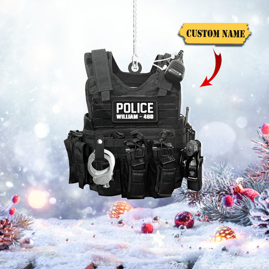 Personalized American Police Or Sheriff With Name And Number Christmas Acrylic Ornament, Ornament For Him, Gift For Him, Ornament Christmas