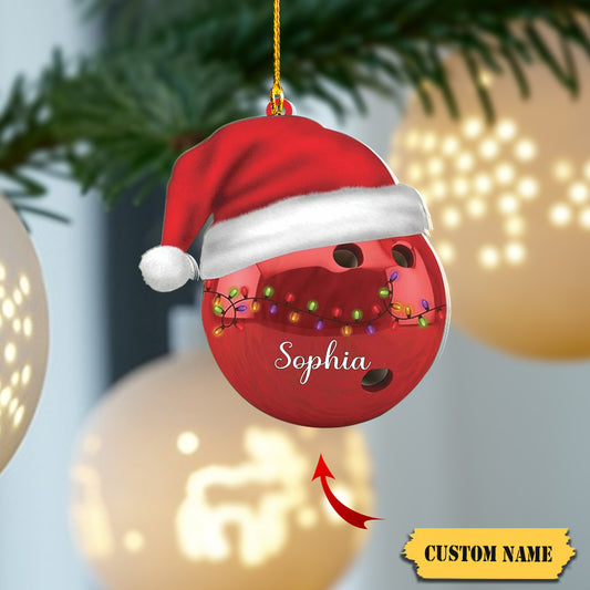 Personalized Bowling Ornament, Gifts Bowling Team, Bowling Xmas, Bowling Ball Santa Hat Custom Name Christmas Acrylic Ornament, Gift for Bowling Lover, Ornament Decoration, Ornament For Gift, Ornament Christmas