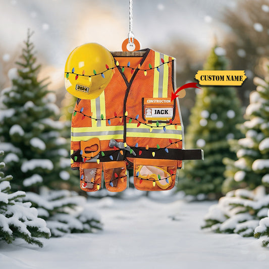 Personalized Construction Worker Christmas Ornament, Personalized Ornament Excavator Christmas Tree Ornament, Ornament Decoration, Ornament For Gift, Ornament Christmas