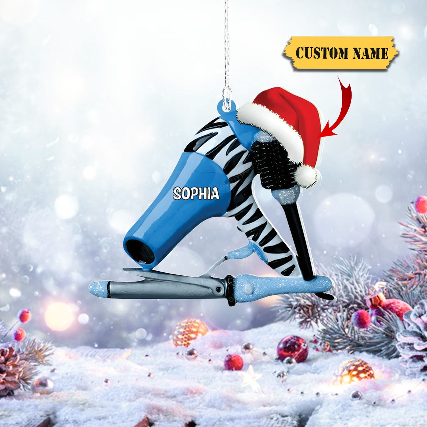 Personalized Hair Dryer Hair Brush And Hair Curler Christmas Ornament Gift For Barber, Ornament Decoration, Ornament Christmas