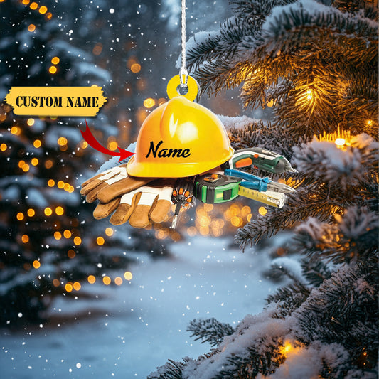 Personalized Name Construction Worker Christmas Ornament, Mechanic Tools Ornaments, Construction Tool Box Ornament, Worker Acrylic, 2, Ornament Decoration, Ornament For Gift, Ornament Christmas