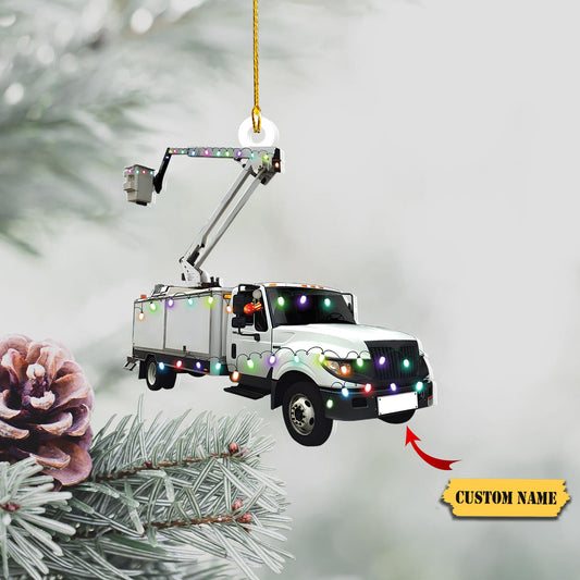 Personalized Name Lineman Bucket Truck Merry Christmas Shaped Ornament, Gift for Lineman, Ornament Decoration, Ornament For Gift, Ornament Christmas