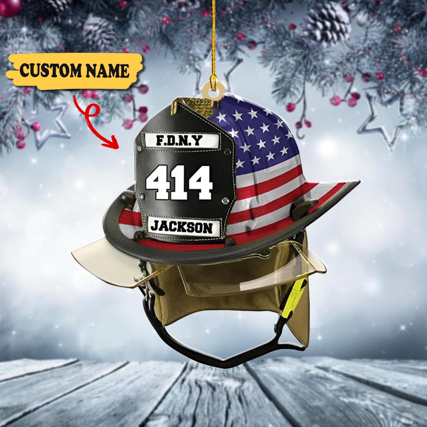 Personalized Us Firefighter Helmet With Department Number And Name Christmas Ornament, Ornament Decoration, Ornament Christmas