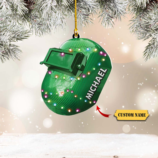 Personalized Welder Mask Light Christmas Ornaments, 2D Flat Ornament, Gift for Welder Father Son, Ornament For Him, Gift For Him, Ornament Christmas