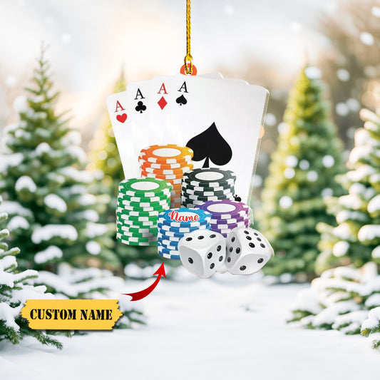 Playing Card and Casino Tokens Christmas Hanging Ornament, Casino Games Ornament, Ornament Decoration, Ornament For Gift, Ornament Christmas
