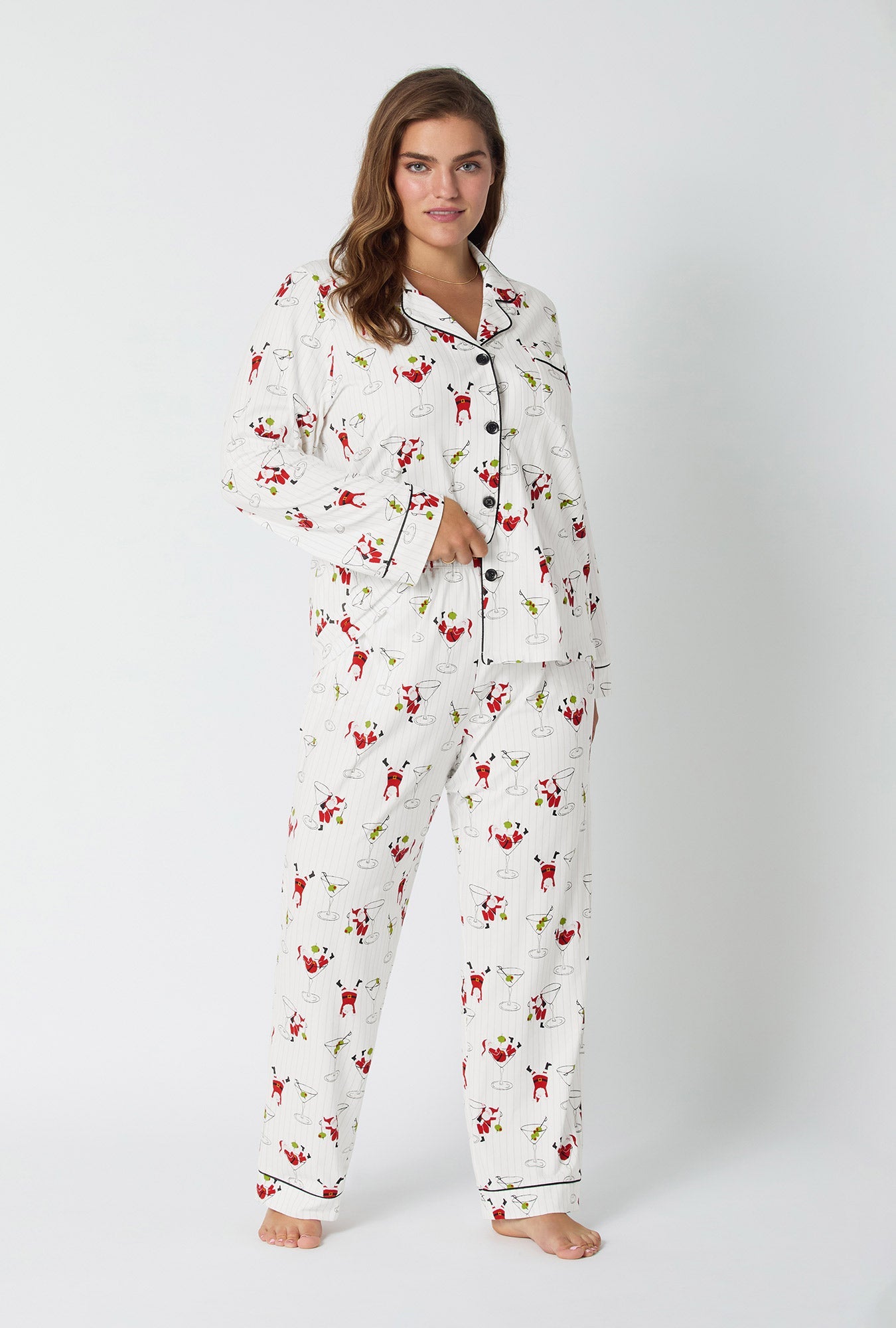 Tipsy Santa Long Sleeve Classic Stretch Jersey Pj Set
