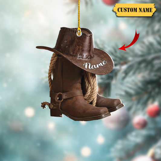 Podagree Personalized Cowboy Boots and Hat Christmas Ornament for Cowboy, Cowboy Cowgirl Horseback Riding Ornament, Horse Racing Ornament (CB5), Ornament Decoration, Ornament For Gift, Ornament Christmas