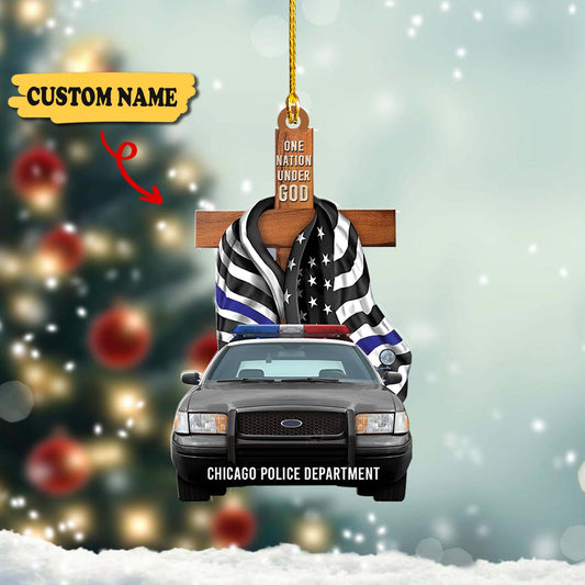 Police One Nation Under God Personalized Flat Ornament Gift For Police new, Ornament For Him, Gift For Him, Ornament Christmas