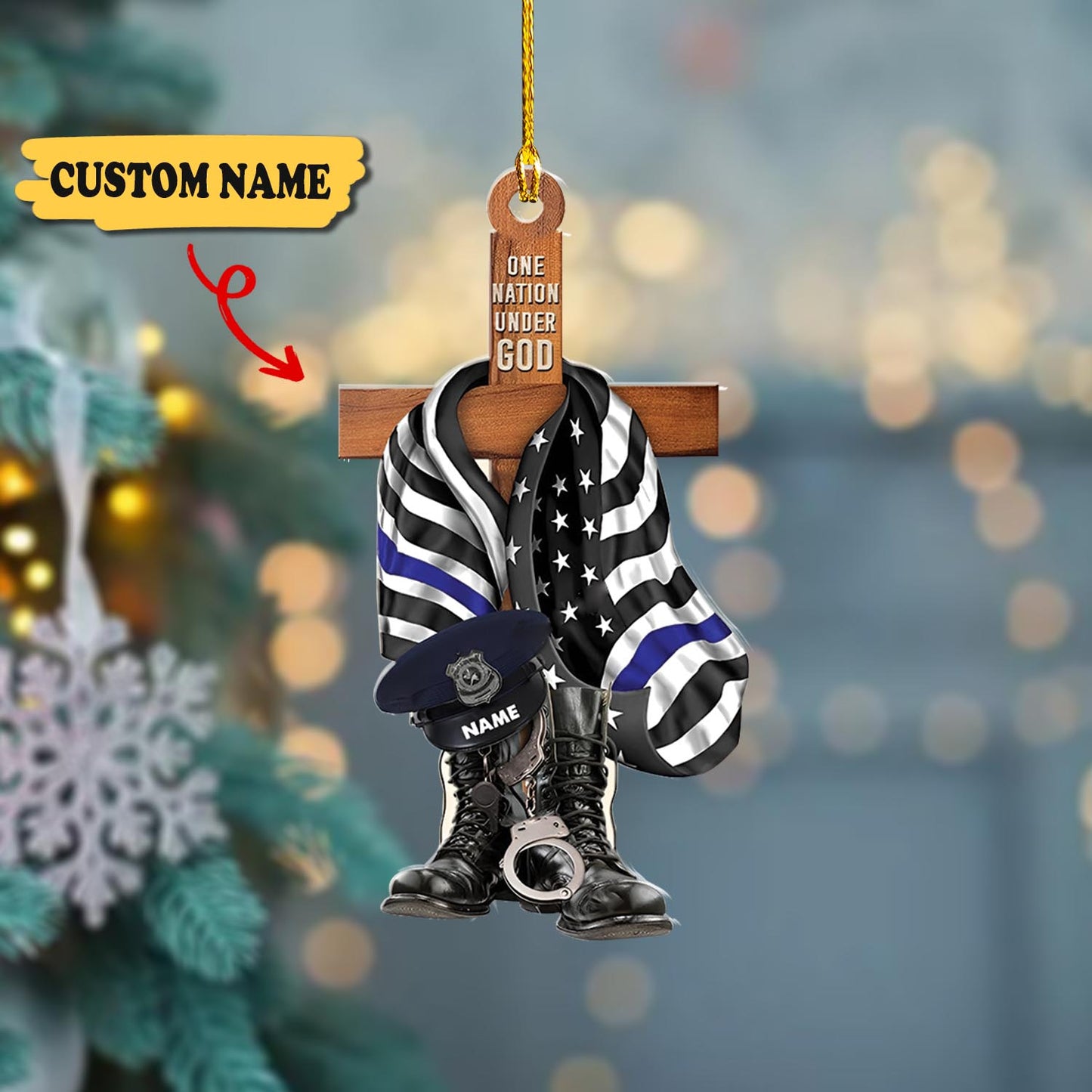 Police One Nation Under God Personalized Flat Ornament Gift For Police, Ornament For Him, Gift For Him, Ornament Christmas
