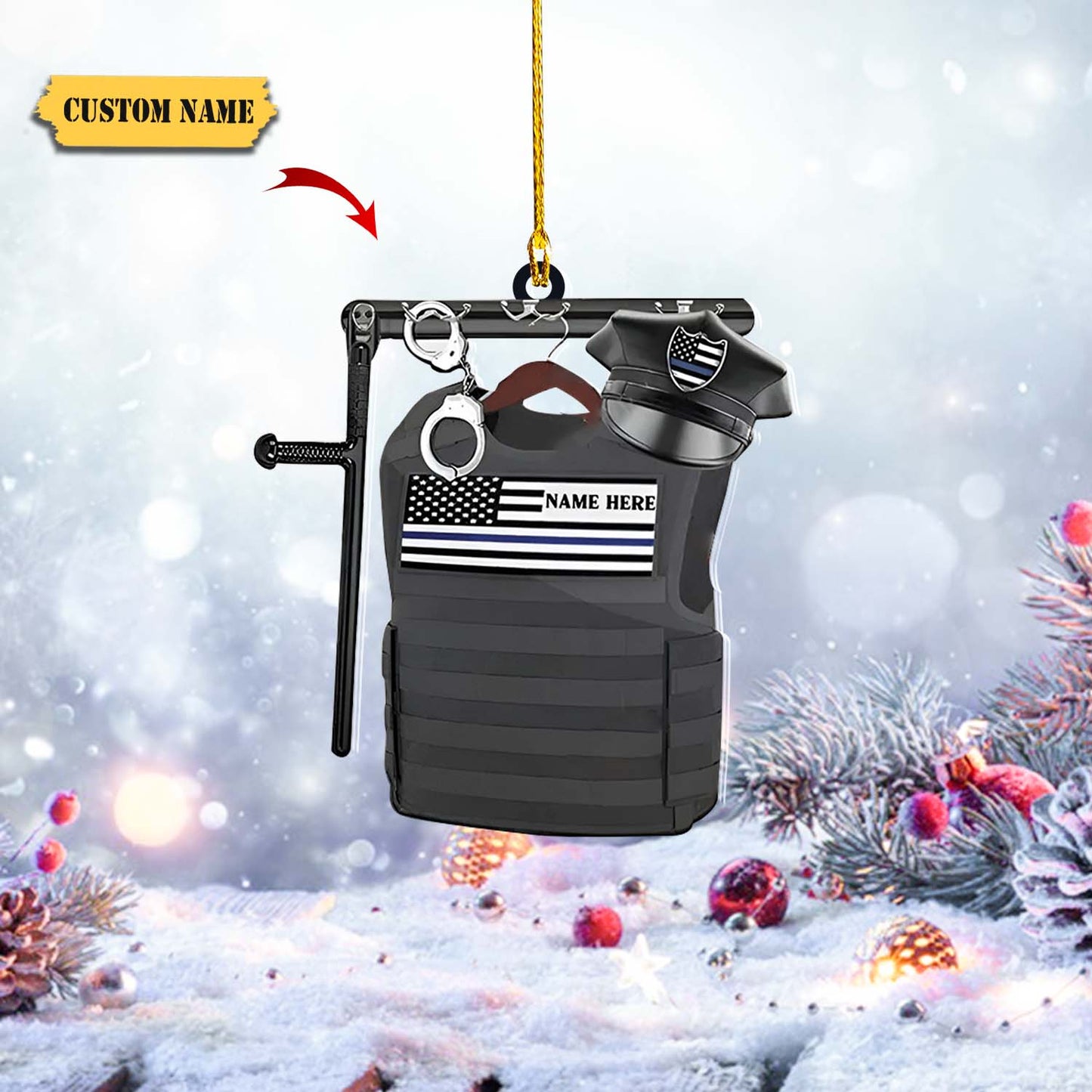 Police Vest Personalized Shaped Acrylic Ornament, Ornament For Him, Gift For Him, Ornament Christmas