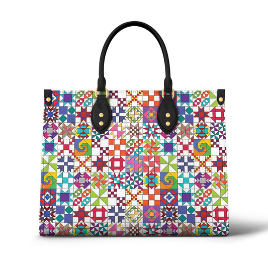 Leather Bag Colorful Quilting Blocks