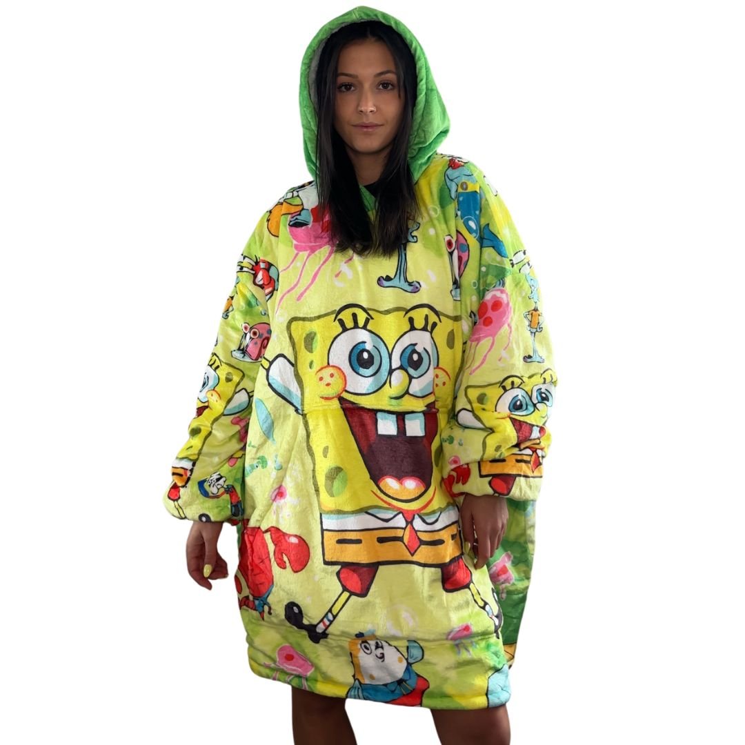 SpongeBob Oversized wearable Blanket Hoodie – Bright & Cozy Sherpa snuggle Hoodie for Adults & Kids unisex