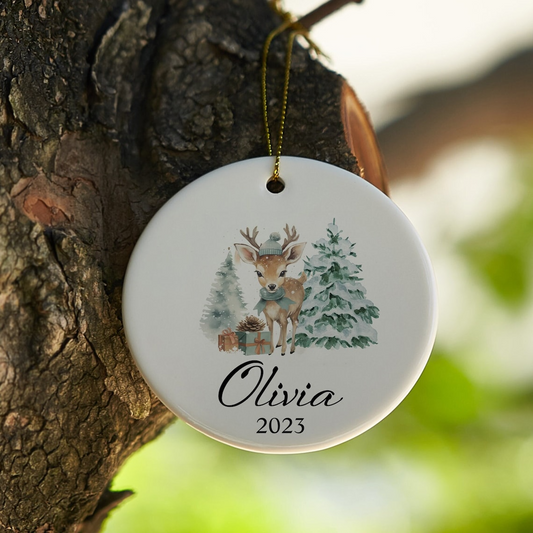 Personalized Christmas Tree Ceramic Ornament, Christmas Bauble Home Decor, Personalized Christmas Decoration Gift, New Baby Christmas Gift