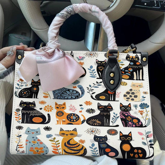 Leather Bag Whimsical Whiskers In Bloom