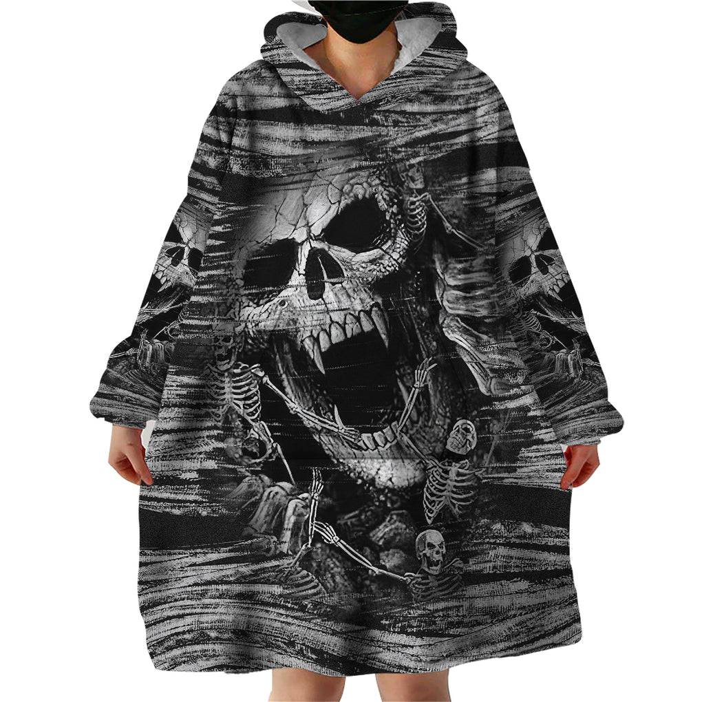 Black and White Metallica Skull Wearable Blanket Hoodie TS04