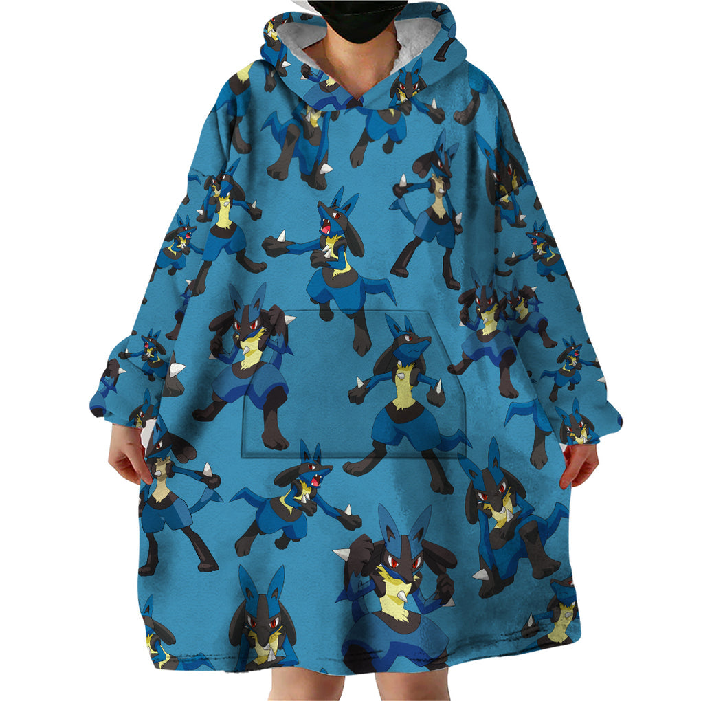Lucario Pattern Style Wearable Blanket Hoodie TS04