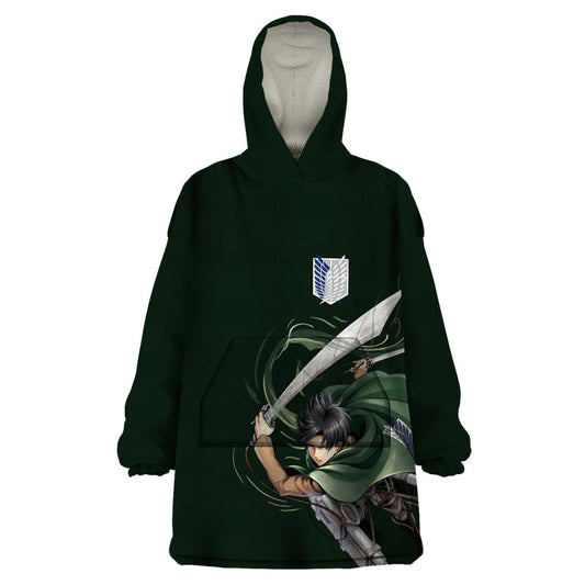Attack On Titan Anime Levi Ackerman Wearable Blanket Hoodie Streetwear TS07