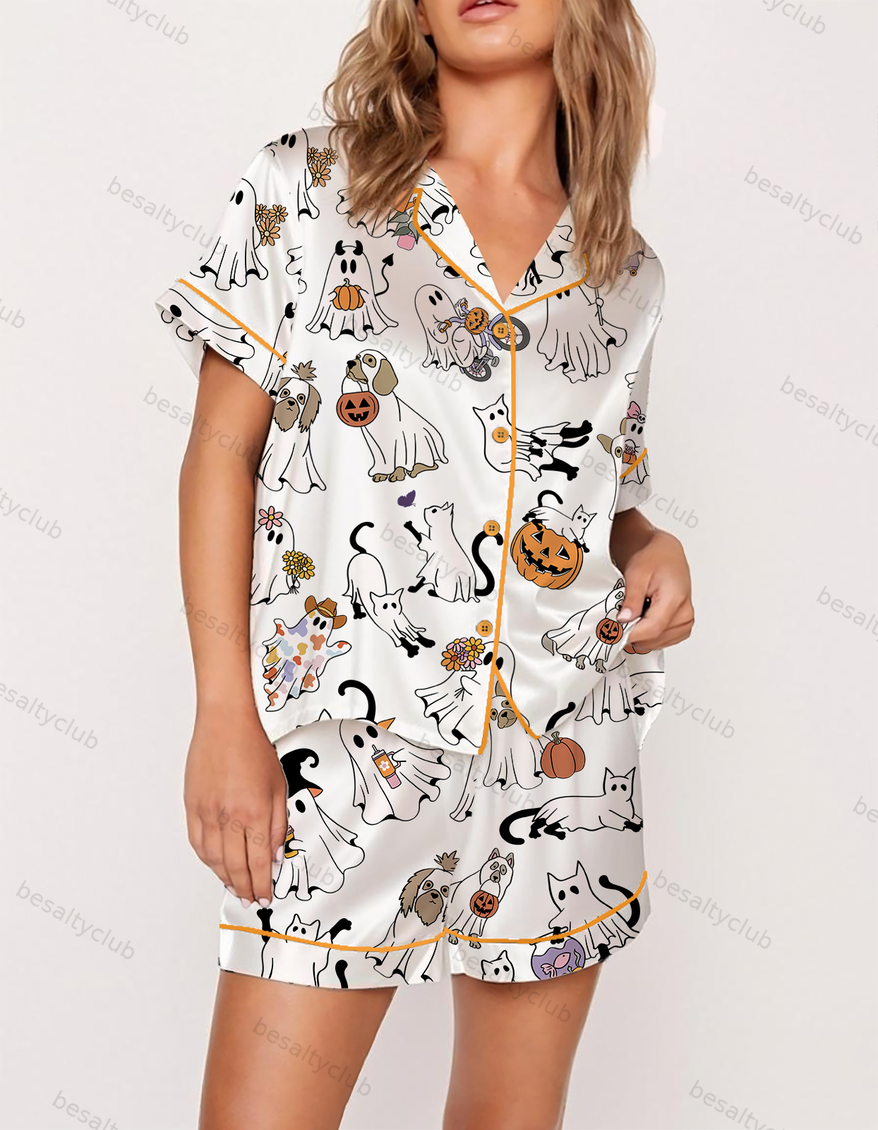 Cute Ghost Life Satin Pajama Set