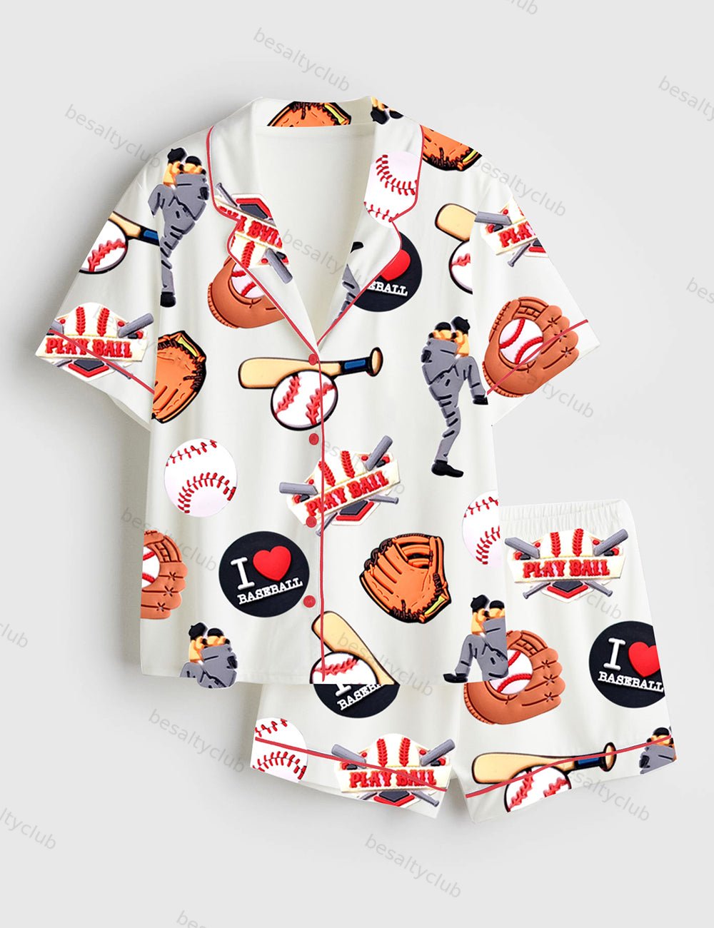 Baseball Game Short Sleeve Satin Pajama Set