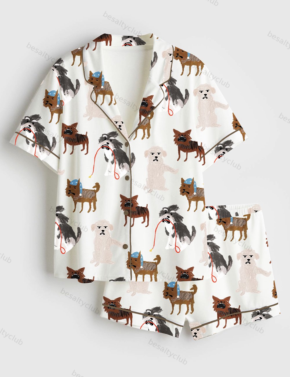 Vicious Puppy Dogs Lover Short Sleeve Satin Pajama Set