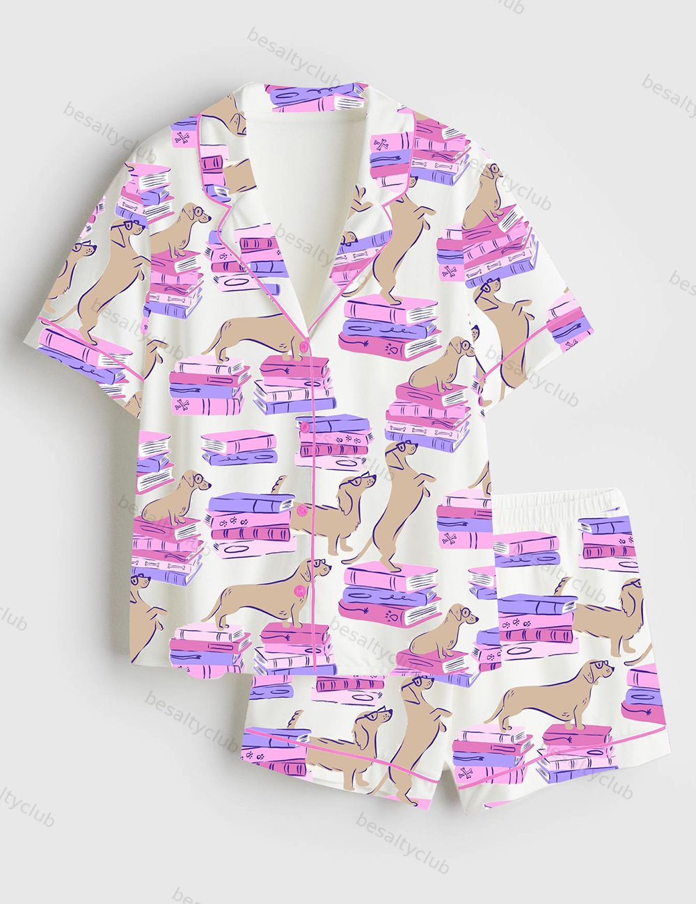 Dachshund Wieners Book Dogs Short Sleeve Satin Pajama Set