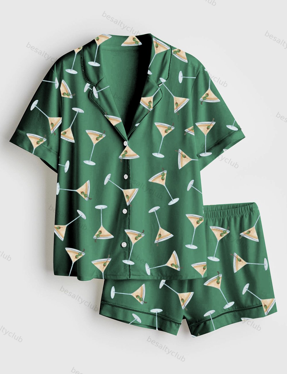 Martini Espresso Cocktail Short Sleeve Satin Pajama Set