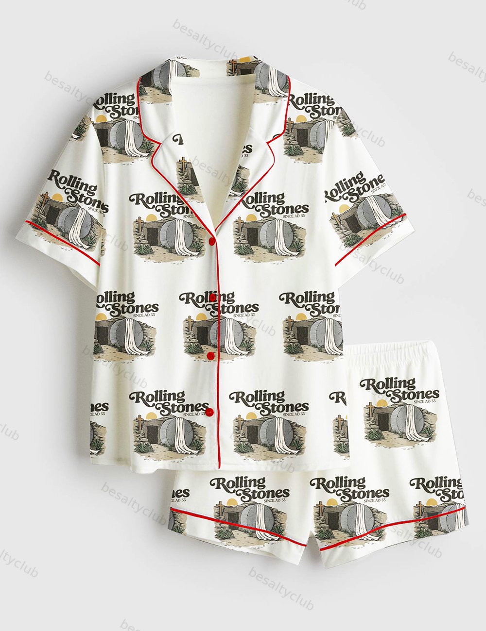 Rolling Stones Jesus Christ Faith Short Sleeve Satin Pajama Set