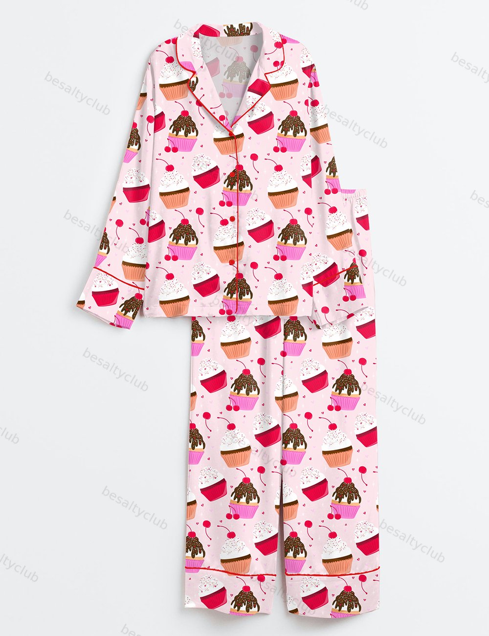 Pink Cupcake Long Sleeve Satin Pajama Set