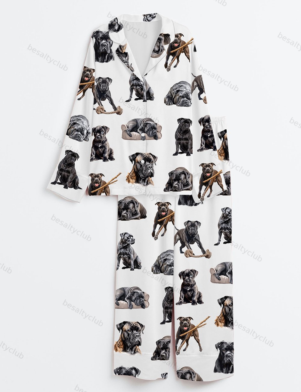 Cane Corso Dog Long Sleeve Satin Pajama Set