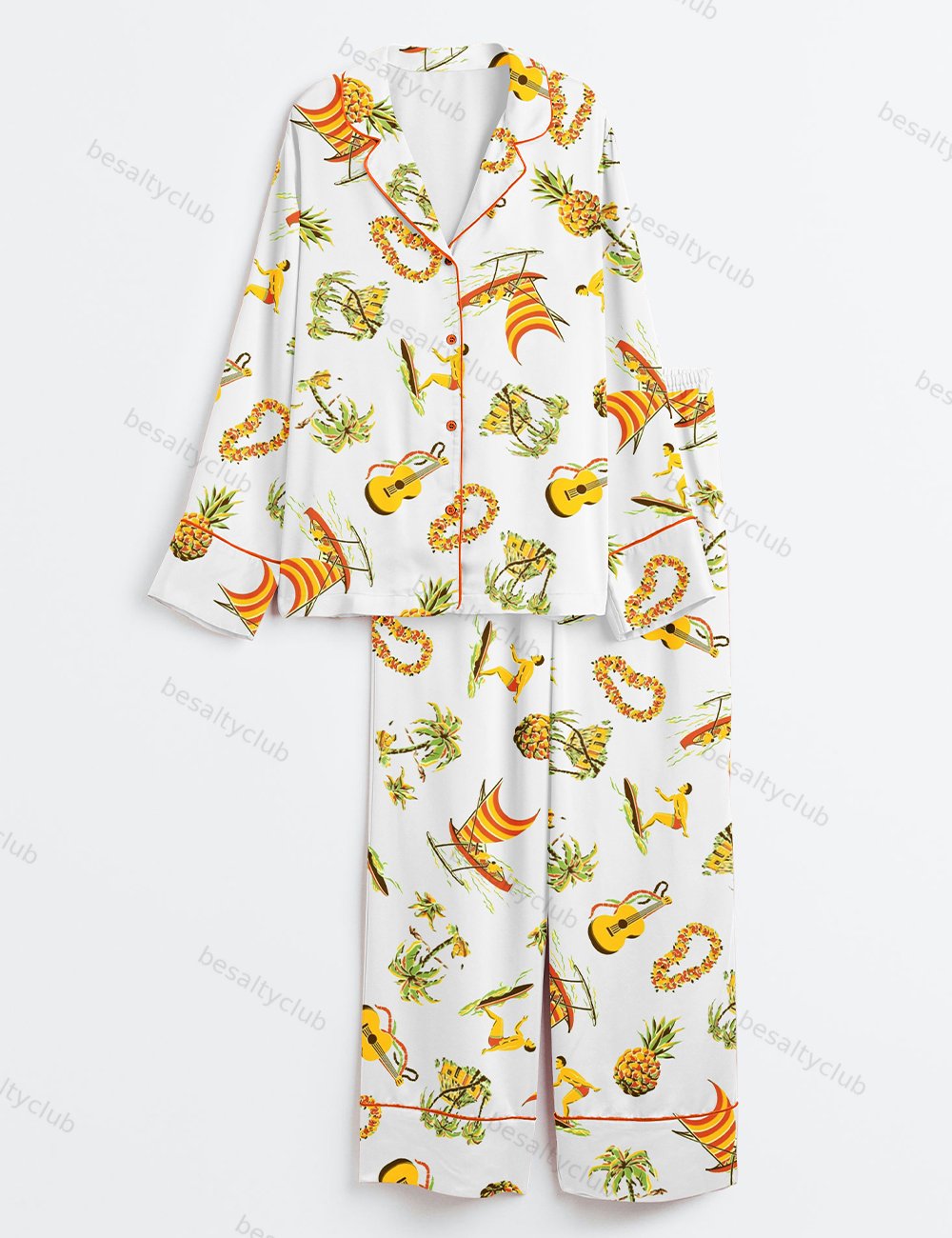 Hawaiiana Travel Beach Long Sleeve Satin Pajama Set