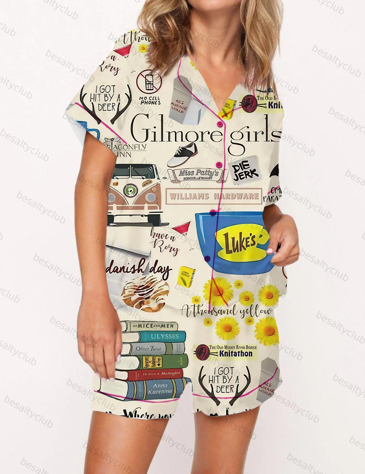 Nostalgic Gilmore Girls Tribute Satin Pajama Short Set