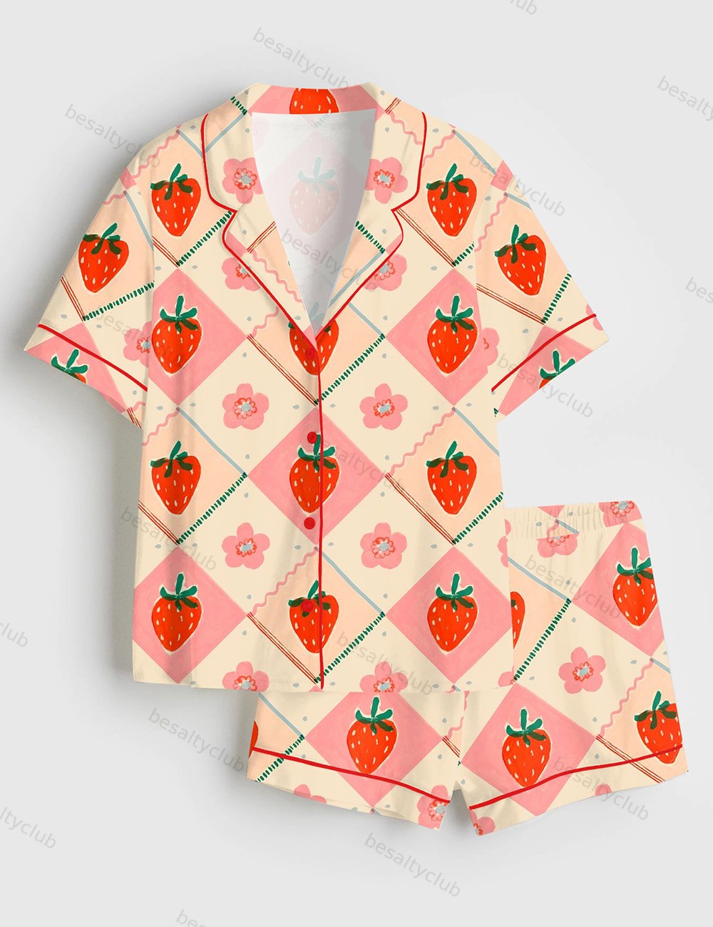 Strawberry Fields Forever Short Sleeve Satin Pajama Set
