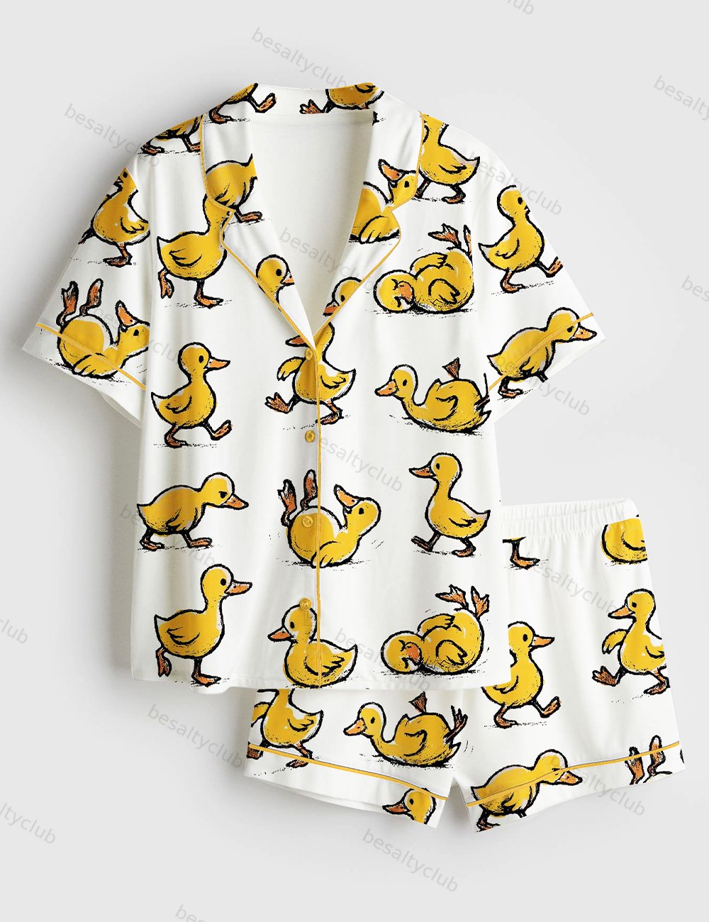 Funny Ducks Not All In a Row Sarcastic Mental Health Cute Duck Short Sleeve Satin Pajama Set
