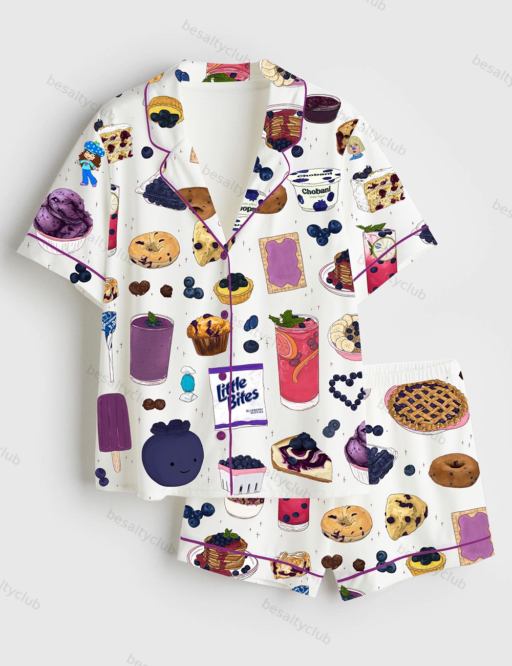 Blueberry Girlies Rise Short Sleeve Satin Pajama Set