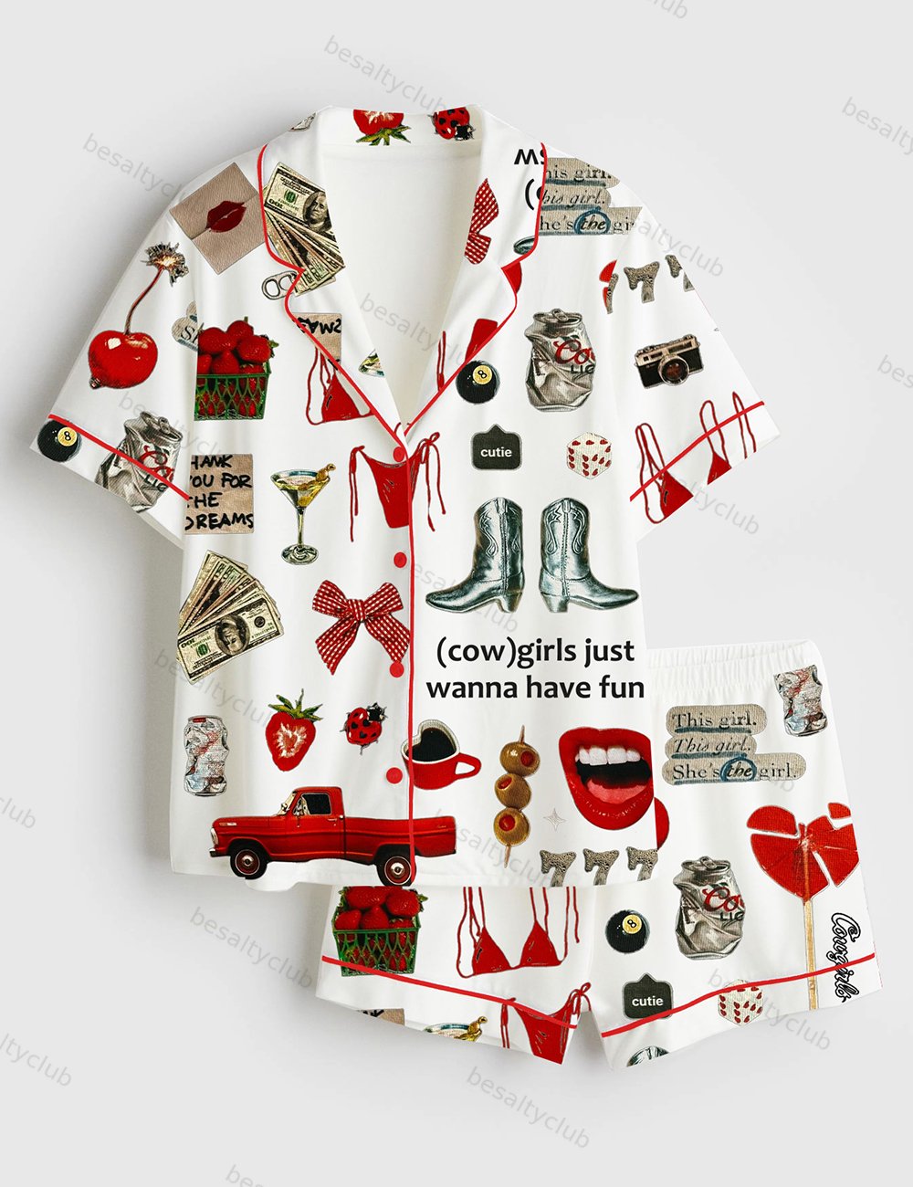 Cowgirls Just Wanna Have Fun Western Short Sleeve Satin Pajama Set