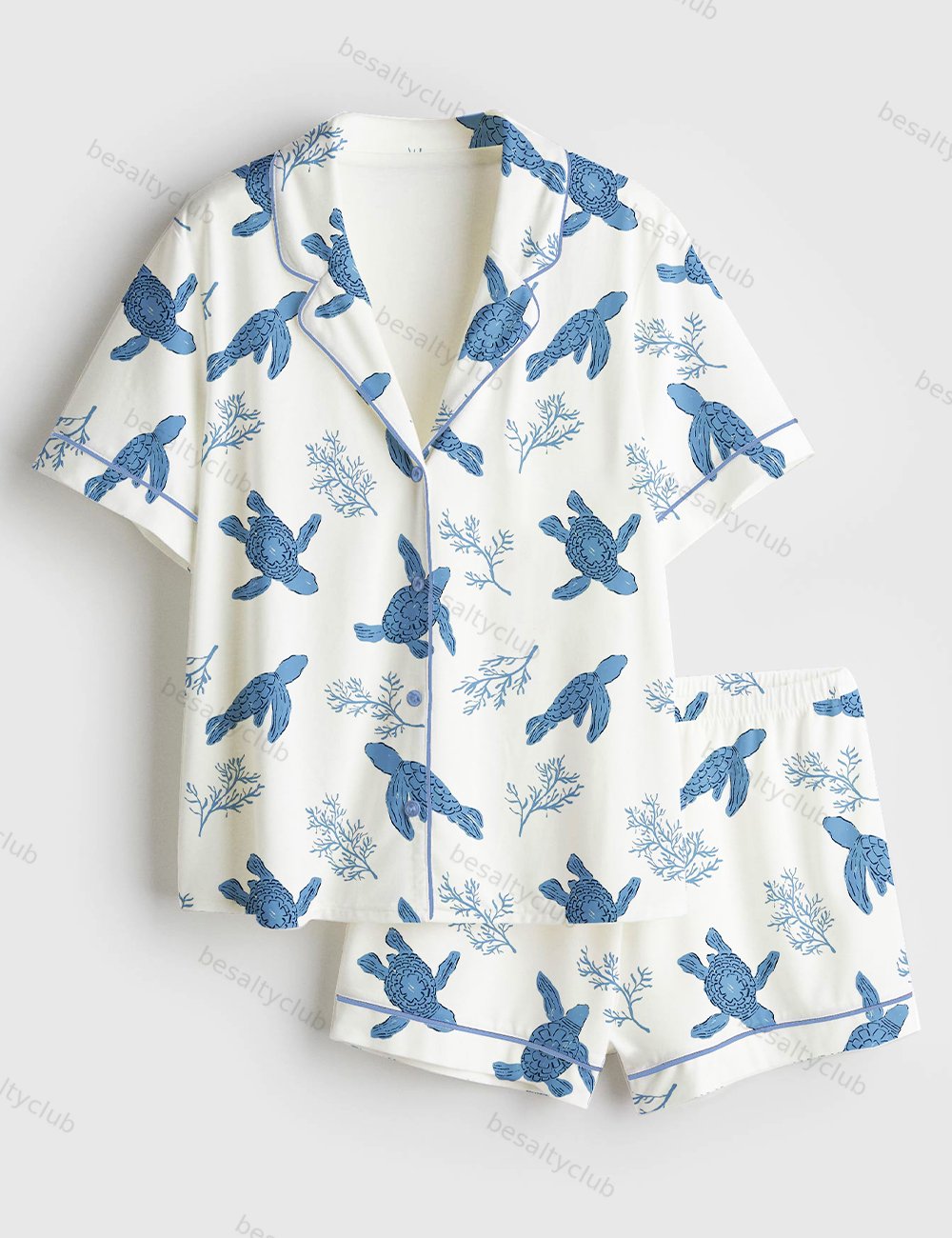 Sea Turtles Coastal Design Short Sleeve Satin Pajama Set
