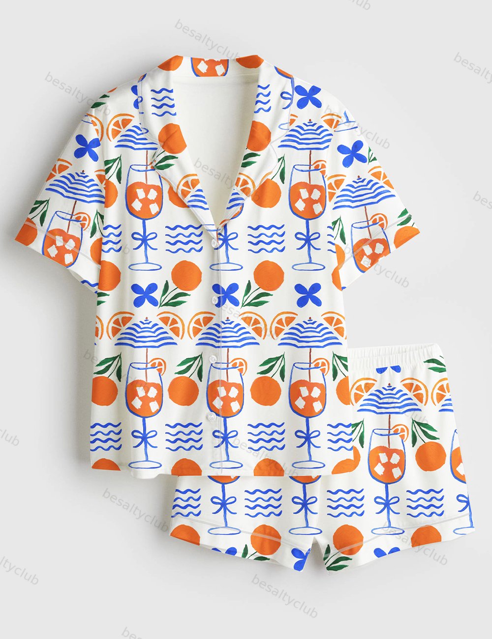 Looking Forward To An Aperol Spritz On A Summer Beach Short Sleeve Satin Pajama Set