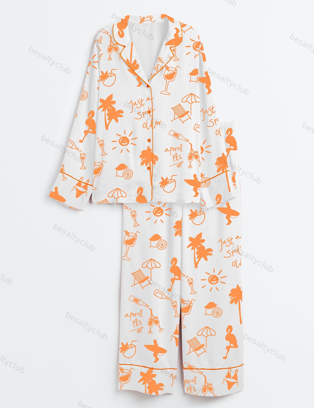 Aperol Spritz Summer Beach Long Sleeve Satin Pajama Set