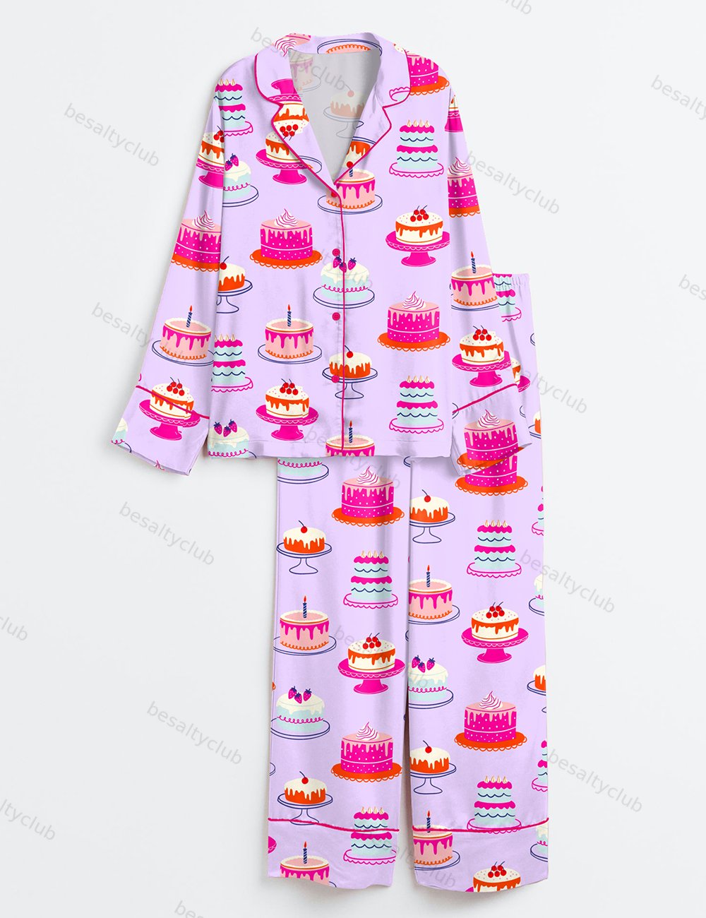 Birthday Cakes Preppy Birthday Long Sleeve Satin Pajama Set