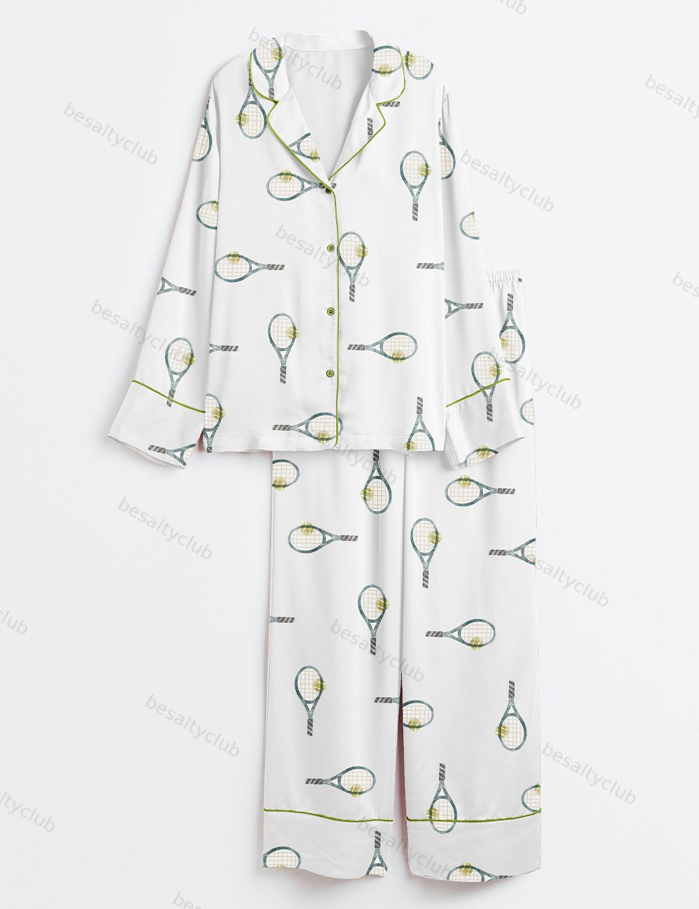 Tennis Rackets Long Sleeve Satin Pajama Set