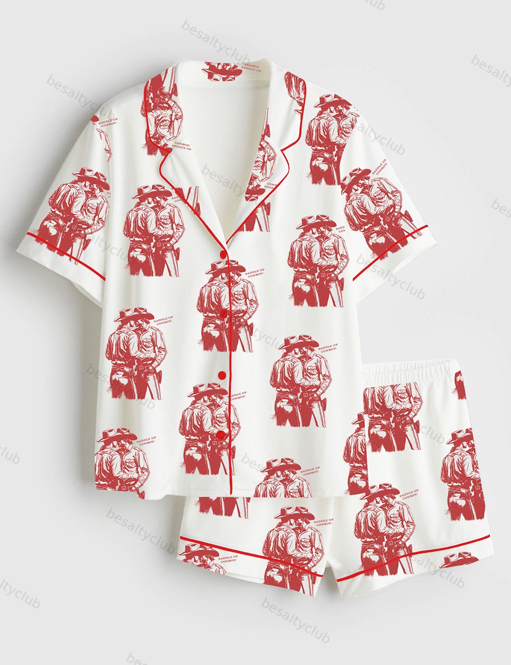 Gay Cowboy Howdy Cowboys Lgbtq Pride Print Short Sleeve Satin Pajama Set