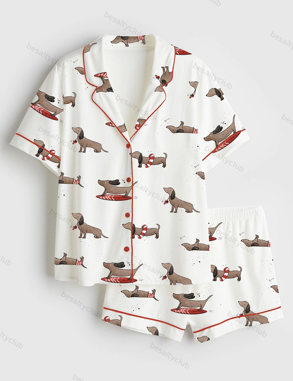 Dachshund Cute Dog Summer Print Short Sleeve Satin Pajama Set