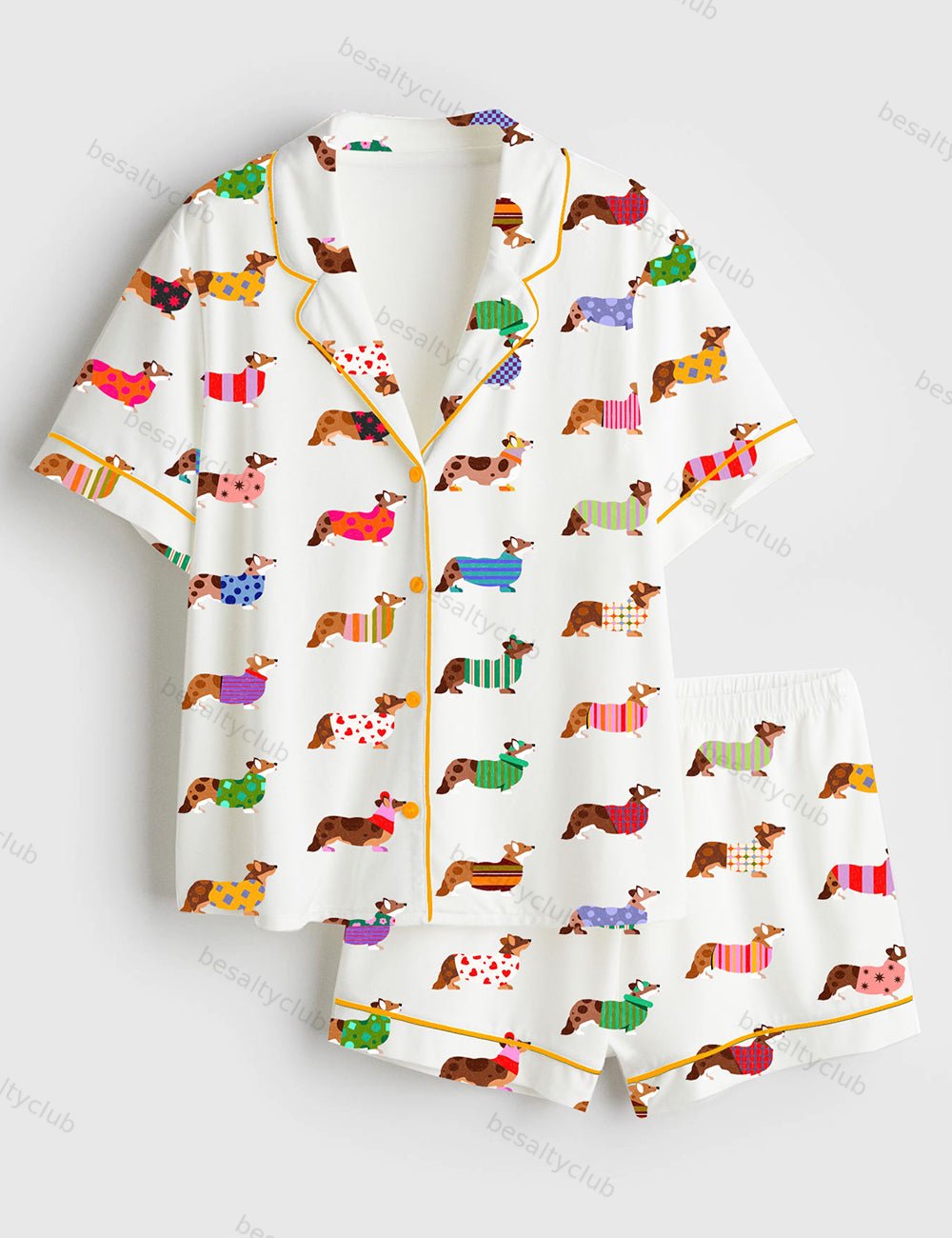 Corgi Love Short Sleeve Satin Pajama Set
