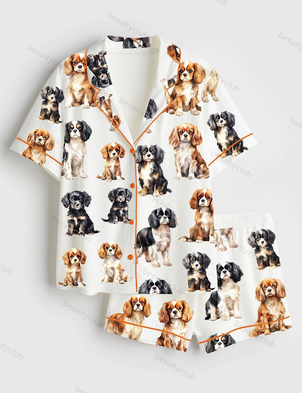 Cavalier King Charles Spaniel Short Sleeve Satin Pajama Set